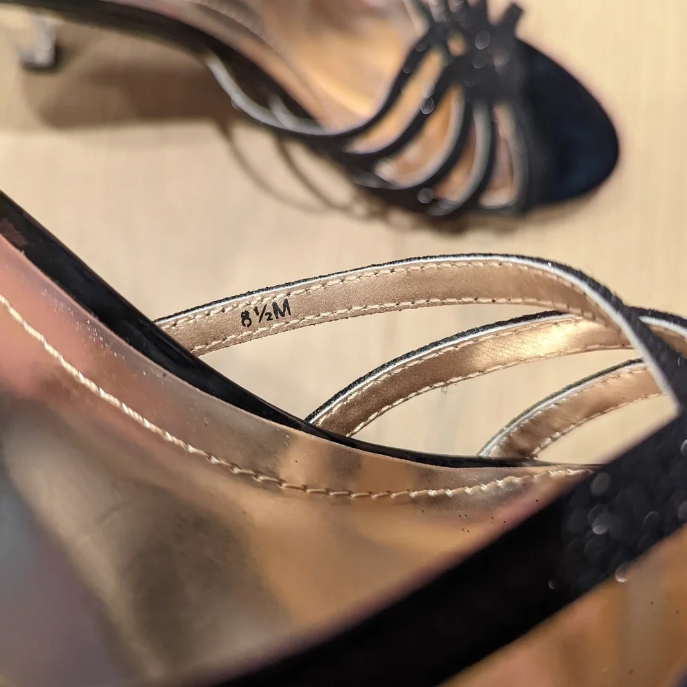 Women's Black Strappy Kitten Heels